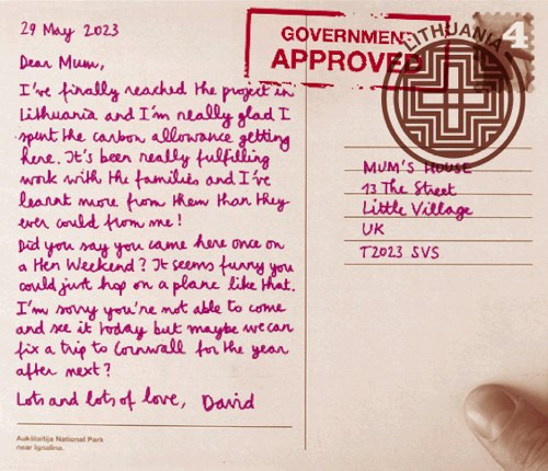 Tourism 2023 carbon clampdown postcard